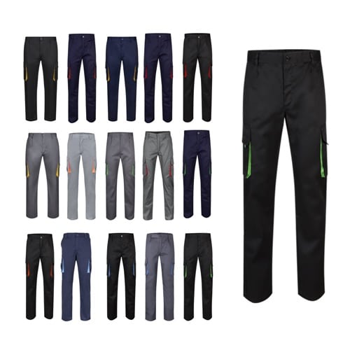 VL HYPNOS. Pantalon sergé, bicolore, multipoches (200g/m²), en coton (35%) et polyester (65%)