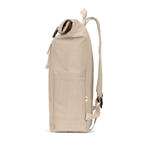 Sac à dos beige en toile vu de côté