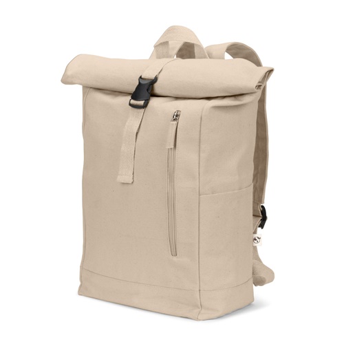 Sac à dos beige en toile avec fermeture roulée