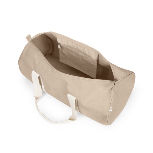 Sac de voyage beige en toile ouvert