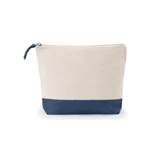 Trousse en toile beige et bleue à fermeture éclair