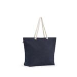 Sac cabas en tissu bleu avec anses corde.