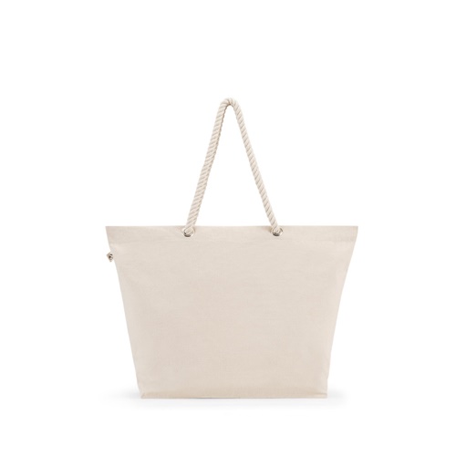 Sac tote en toile beige avec anses corde.