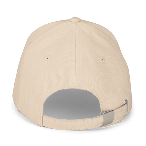Casquette beige vue de dos avec attache réglable